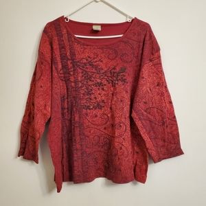Patricia's Closet Women's 3/4 Sleeve Red Graphic Top Size 3X Floral